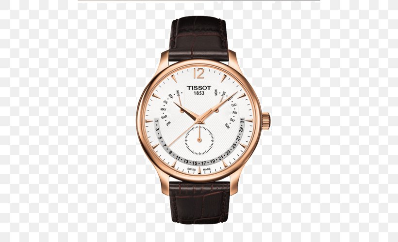Watch Tissot Strap Perpetual Calendar Jewellery, PNG, 500x500px, Watch, Brand, Brown, Gold, Jewellery Download Free