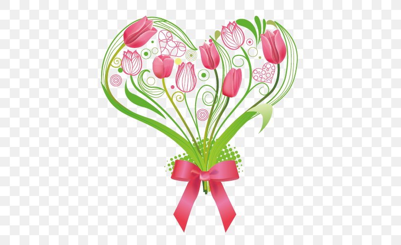 Tulip Flower Heart Illustration, PNG, 500x500px, Tulip, Cartoon, Cut Flowers, Floral Design, Floristry Download Free