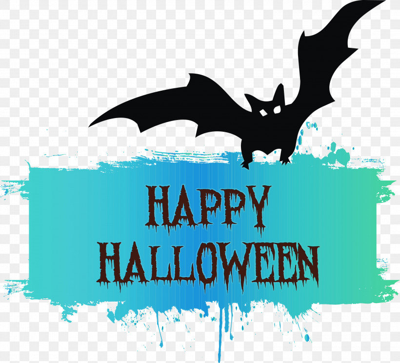 Logo Bats Text Teal Microsoft Azure, PNG, 3000x2725px, Happy Halloween, Batm, Bats, Logo, M Download Free