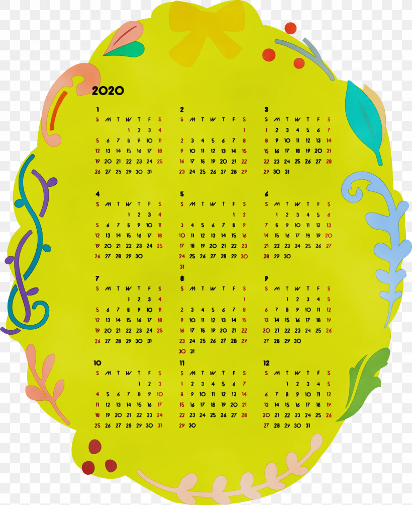 Yellow Fruit, PNG, 2451x3000px, 2020 Calendar, 2020 Yearly Calendar, Fruit, Paint, Printable 2020 Yearly Calendar Download Free