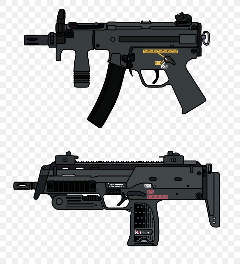 Heckler & Koch MP7 Submachine Gun Heckler & Koch MP5K Airsoft Guns, PNG, 800x900px, Watercolor, Cartoon, Flower, Frame, Heart Download Free