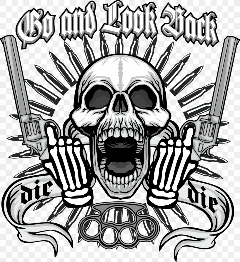 Skull Firearm Royalty-free Clip Art, PNG, 916x1000px, Skull, Art, Black And White, Bone, Bullet Download Free