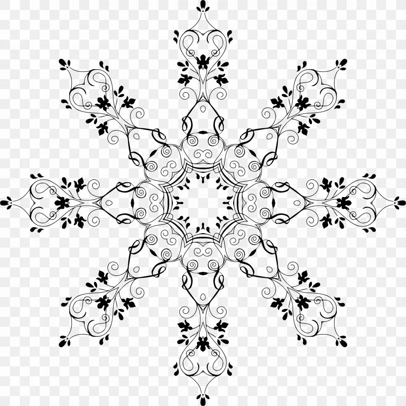 Snowflake Flower Clip Art, PNG, 2350x2350px, Snowflake, Area, Black, Black And White, Body Jewelry Download Free