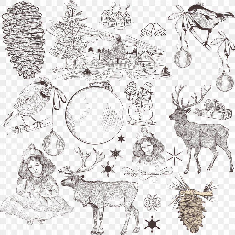 Christmas Drawing Clip Art, PNG, 6555x6548px, Christmas, Antler, Area, Art, Artwork Download Free