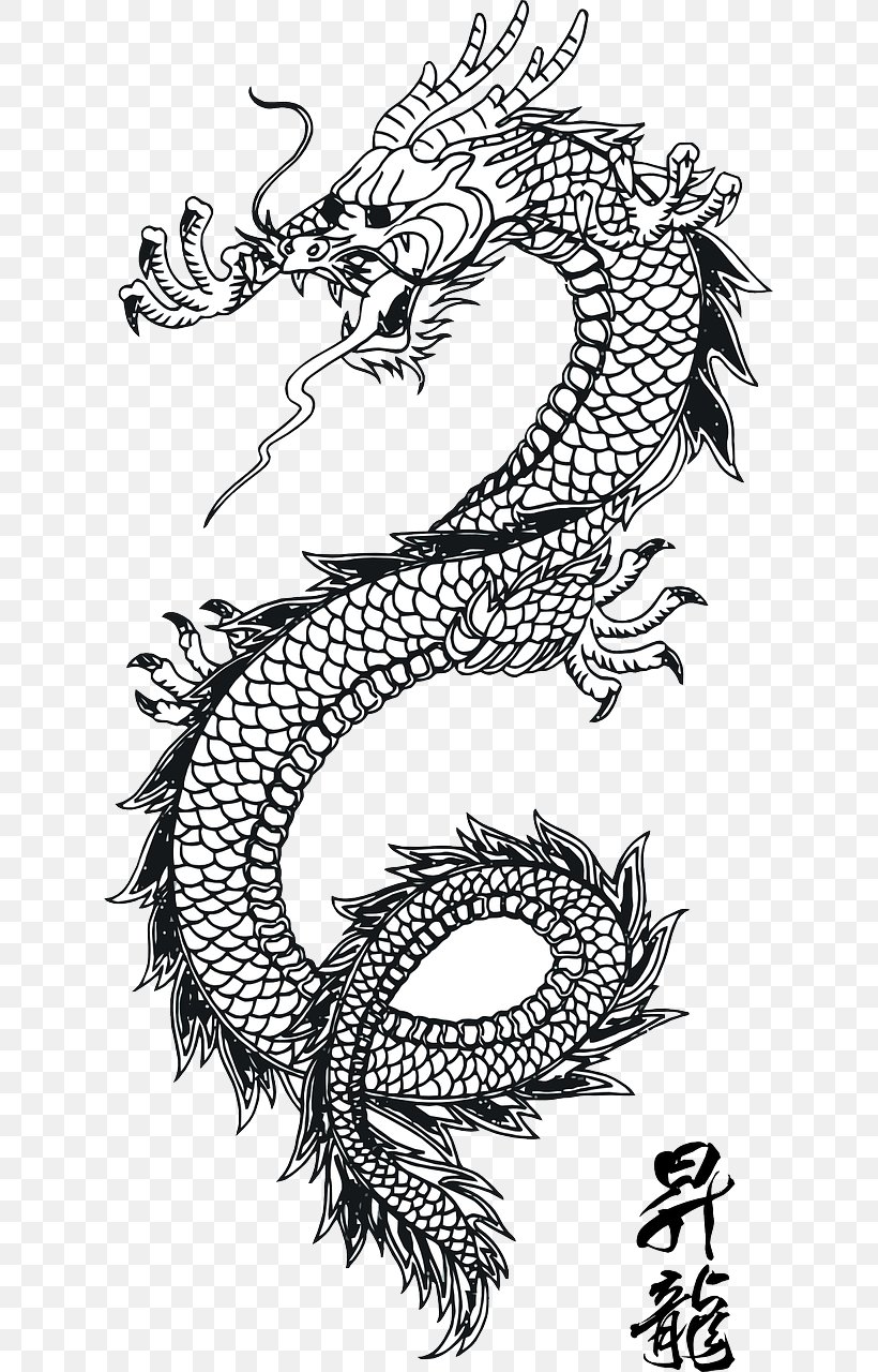 Chinese Dragon China Japanese Dragon Tattoo, PNG, 640x1280px, Chinese Dragon, Art, Artwork, Black And White, China Download Free
