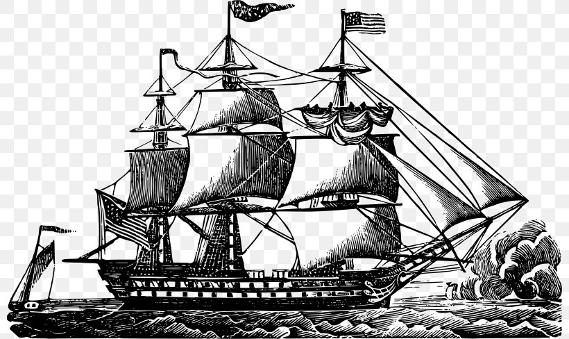 USS Constitution Sailing Ship Clip Art, PNG, 800x488px, Uss Constitution, Baltimore Clipper, Barque, Barquentine, Black And White Download Free