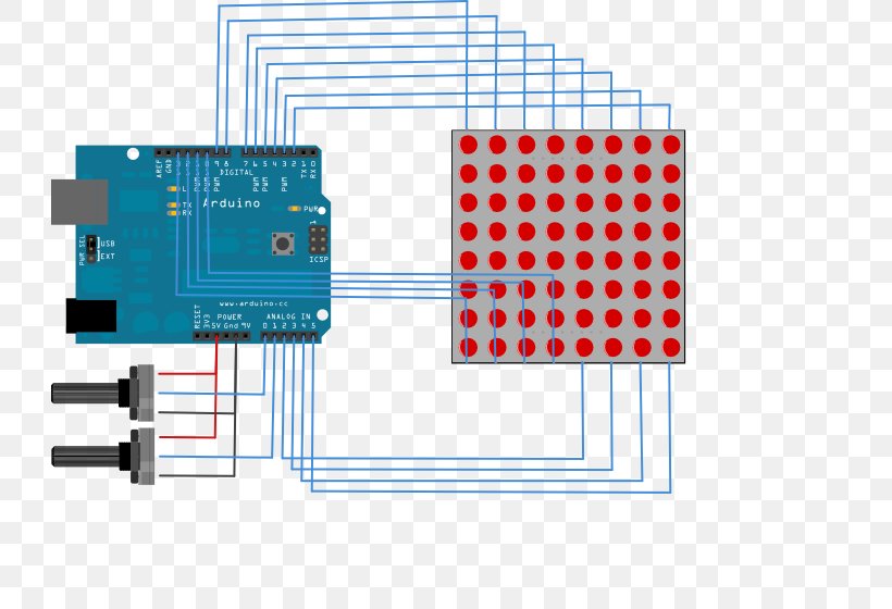 Arduino Dot Matrix Dot-matrix Display Light-emitting Diode, PNG, 725x560px, Arduino, Area, Array Data Structure, Circuit Component, Diagram Download Free