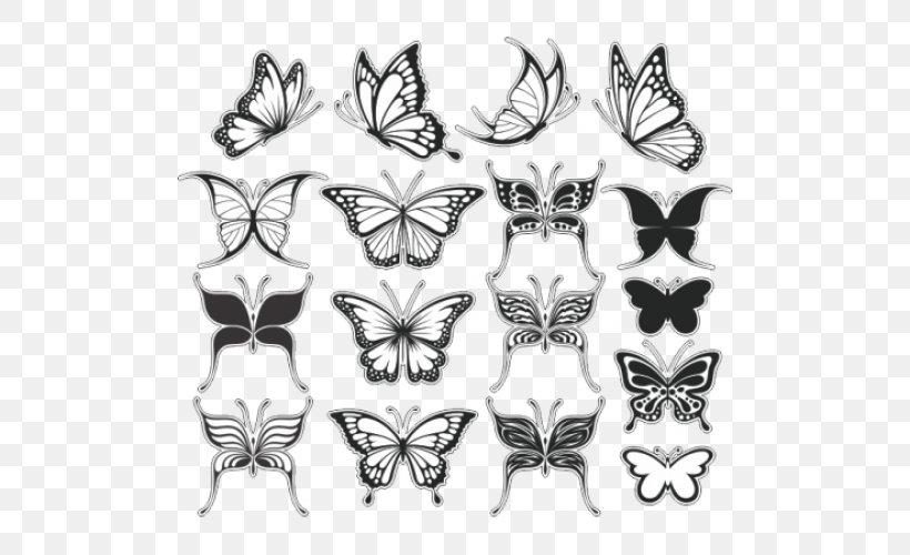 Butterfly Tattoo Drawing, PNG, 500x500px, Butterfly, Abziehtattoo, Art, Arthropod, Black And White Download Free