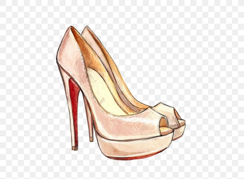 High-heeled Shoe Drawing Fashion Illustration Sketch, PNG, 553x604px, Highheeled Shoe, Basic Pump, Beige, Christian Louboutin, Drawing Download Free