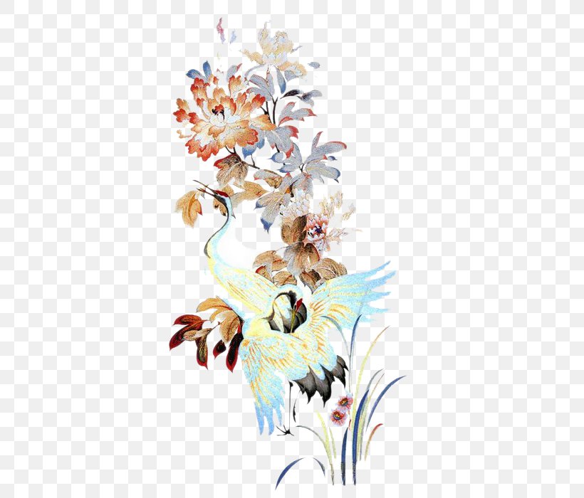 Red-crowned Crane Floral Design Gongbi, PNG, 359x700px, Crane, Art, Bird, Birdandflower Painting, Chinese Painting Download Free