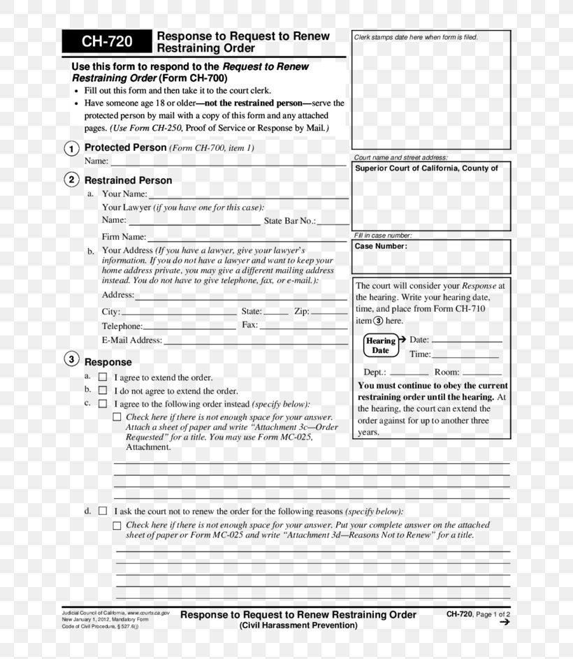 Civil Harassment Restraining Order Document Court, PNG, 728x943px, Restraining Order, Area, California, Court, Document Download Free