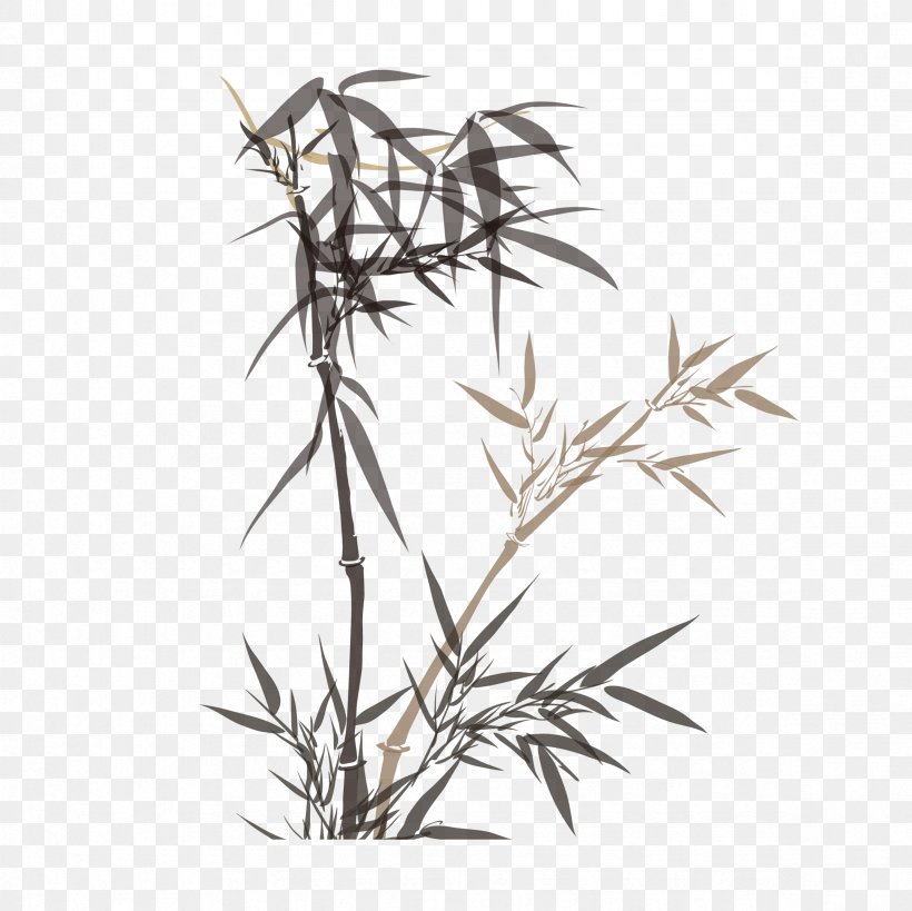 Bamboo Ink Wash Painting, PNG, 2362x2362px, Bamboo, Art, Black And White, Branch, Cartoon Download Free