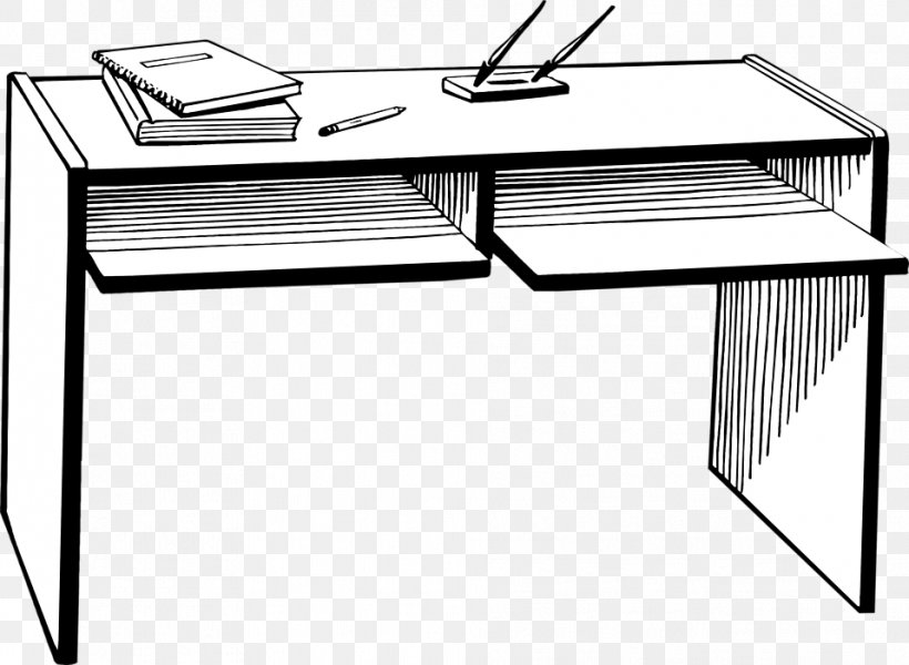 Desk Table Office Clip Art, PNG, 958x701px, Desk, Black And White, Carteira Escolar, Classroom, Furniture Download Free