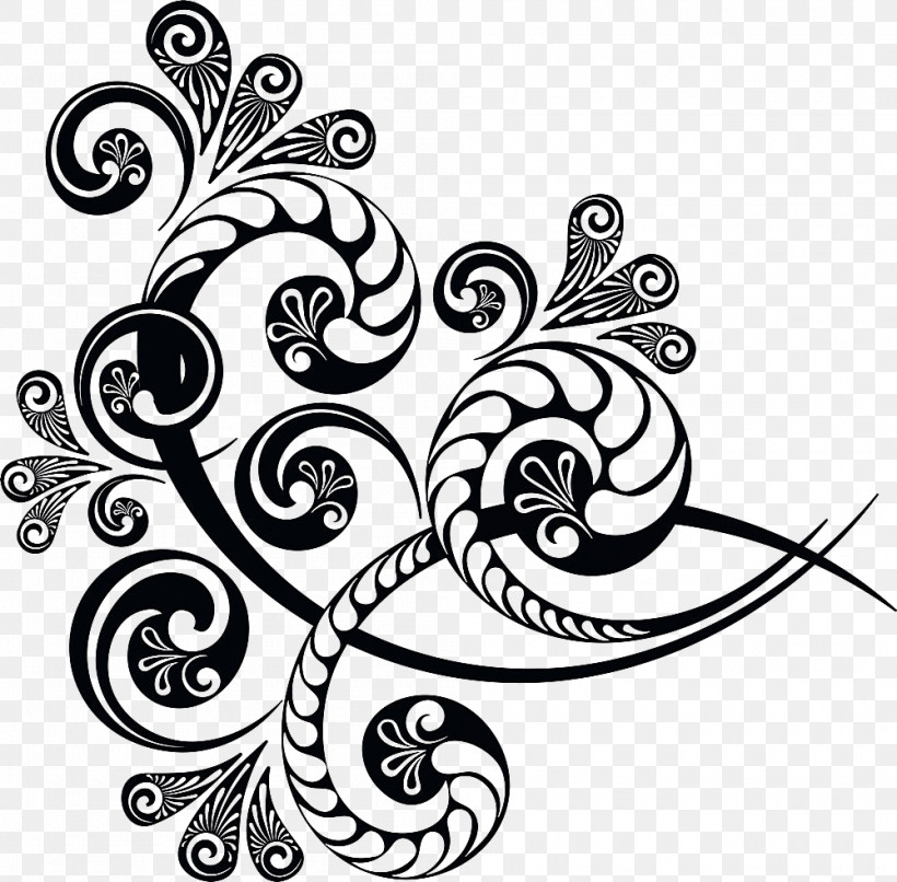 Motif, PNG, 1000x983px, Blackandwhite, Line Art, Motif, Ornament, Plant Download Free