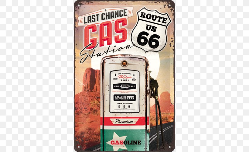U.S. Route 66 Nostalgic Art Replica 22215 Highways US Route 66 Gas Station Metal Sign 20 X 30 Cm U.S. Route 30 US Numbered Highways, PNG, 500x500px, Us Route 66, Brand, Highway, Motel, Motorcycle Download Free