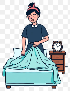 Housekeeping - Woman Tidying Up The Bed PNG
