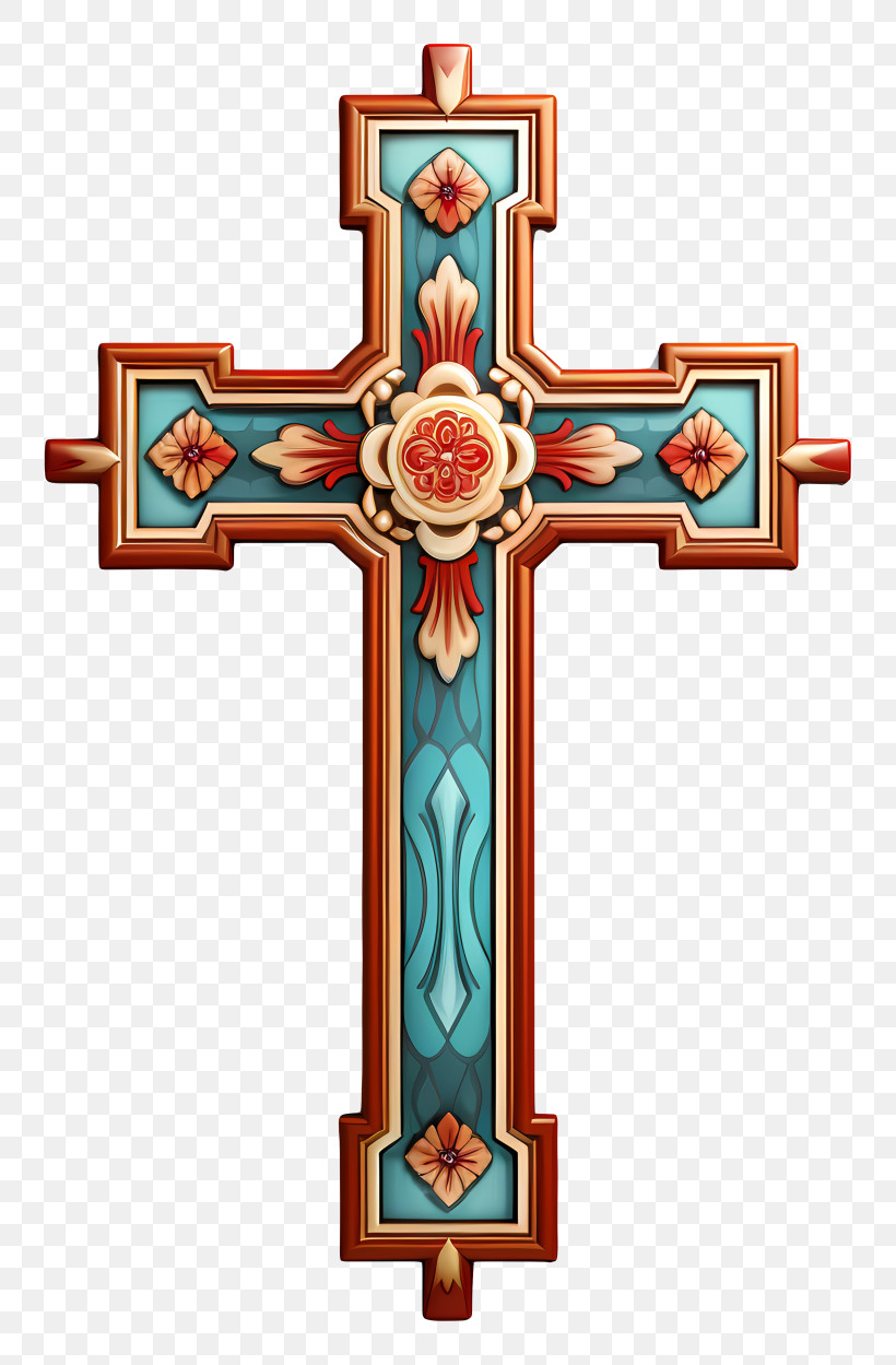Church Cross - Ornate Floral Decorative Cross PNG