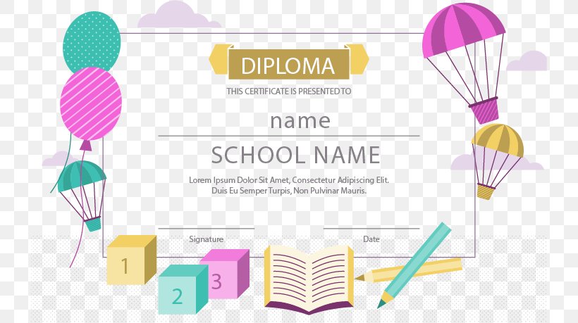 School Diploma Academic Certificate Graphic Design, PNG, 732x459px, School, Academic Certificate, Balloon, Brand, Designer Download Free
