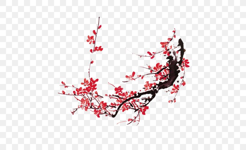 Red And White Plum Blossoms Chinese Painting, PNG, 500x500px, Red And White Plum Blossoms, Birdandflower Painting, Blossom, Branch, Cherry Blossom Download Free