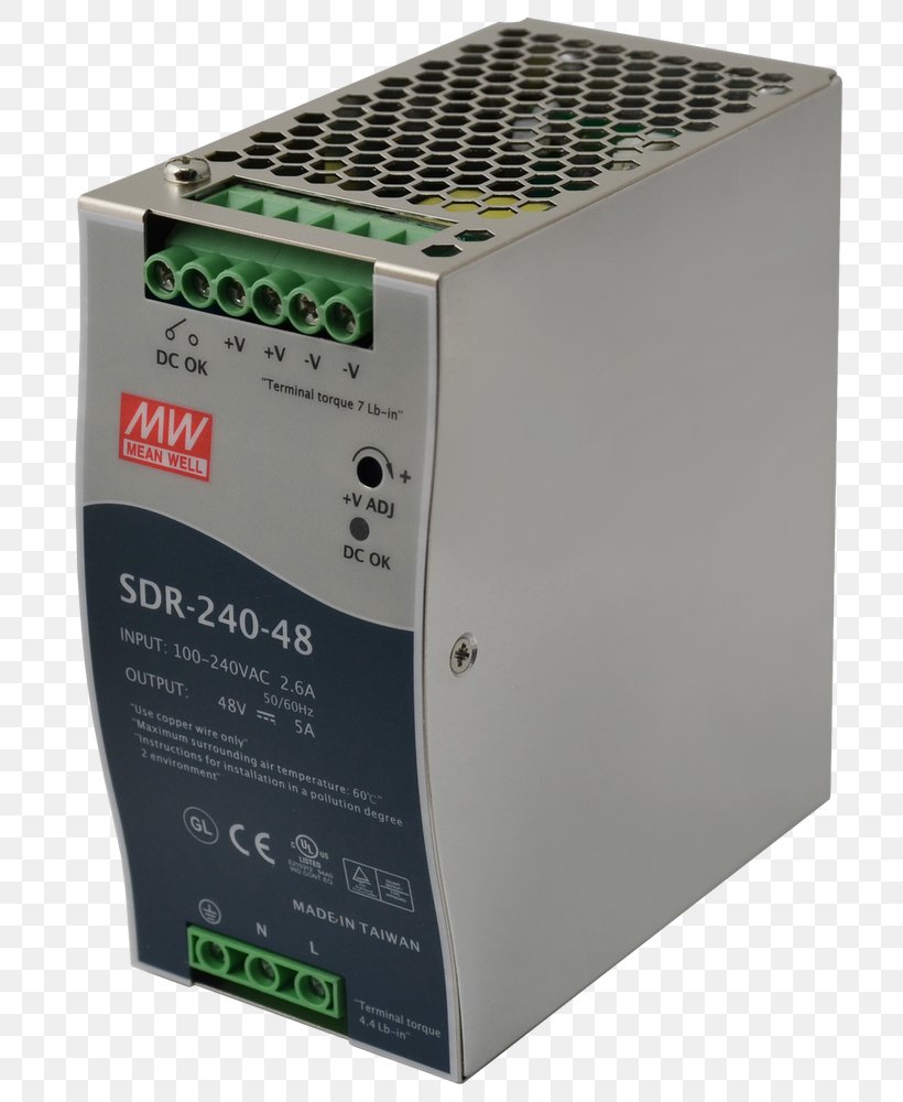 Power Converters Power Supply Unit DIN Rail MEAN WELL Enterprises Co., Ltd. Rail Profile, PNG, 735x1000px, Power Converters, Ac Adapter, Ampere, Computer, Computer Component Download Free