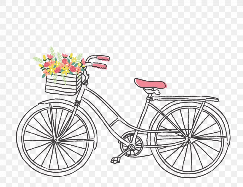 Bicycle Cycling Drawing, PNG, 3300x2550px, Bicycle, Area, Bicycle Accessory, Bicycle Basket, Bicycle Drivetrain Part Download Free