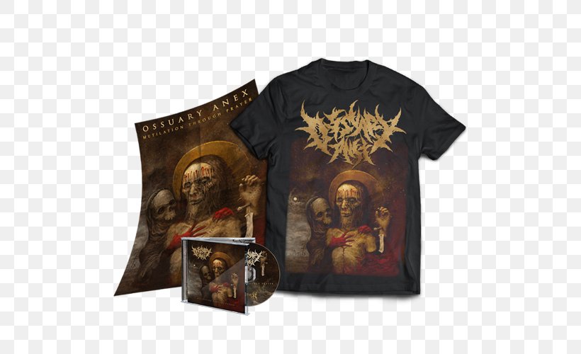 T-shirt Ossuary Anex Mutilation Through Prayer Lord Of The Sick Recordings, PNG, 500x500px, Tshirt, Big Cartel, Brand, Clothing, Label Download Free