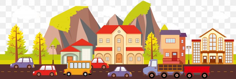 Building Road Illustration, PNG, 3804x1284px, Building, Art, Drawing, Elevation, Facade Download Free
