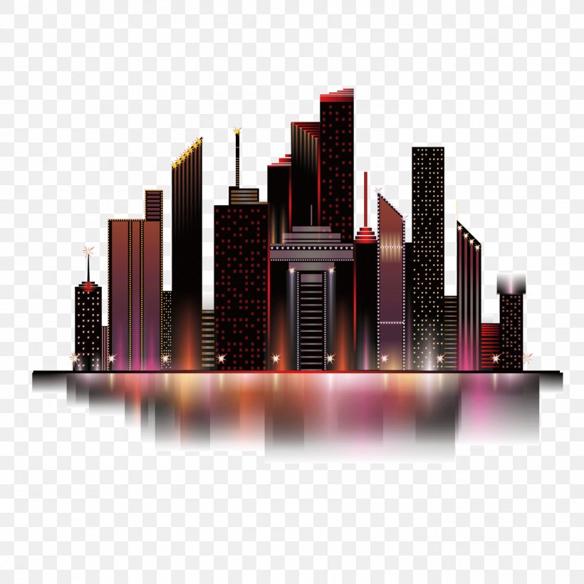 Vector Red Reflections Colorful Buildings Urban Night Sky, PNG, 1501x1501px, Building, Architecture, City, Color, Metropolis Download Free