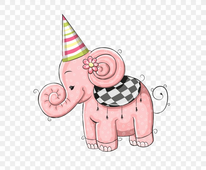 Birthday Greeting Card Elephant Illustration, PNG, 6803x5602px, Watercolor, Cartoon, Flower, Frame, Heart Download Free