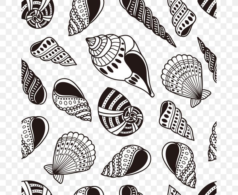 Seashell, PNG, 672x672px, Jellyfish, Black And White, Cartoon, Fish, Marine Download Free