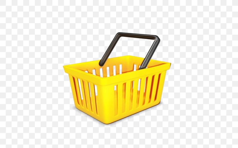 Yellow Storage Basket Basket Plastic Vehicle, PNG, 512x512px, Watercolor, Basket, Home Accessories, Paint, Plastic Download Free