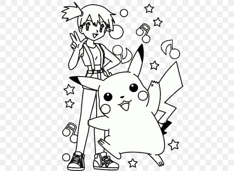 Pikachu Misty Colouring Pages Coloring Book Pokemon Black & White, PNG, 600x600px, Watercolor, Cartoon, Flower, Frame, Heart Download Free