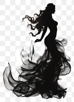 Sexy - Elegant Silhouette Woman In Flowing Dress PNG