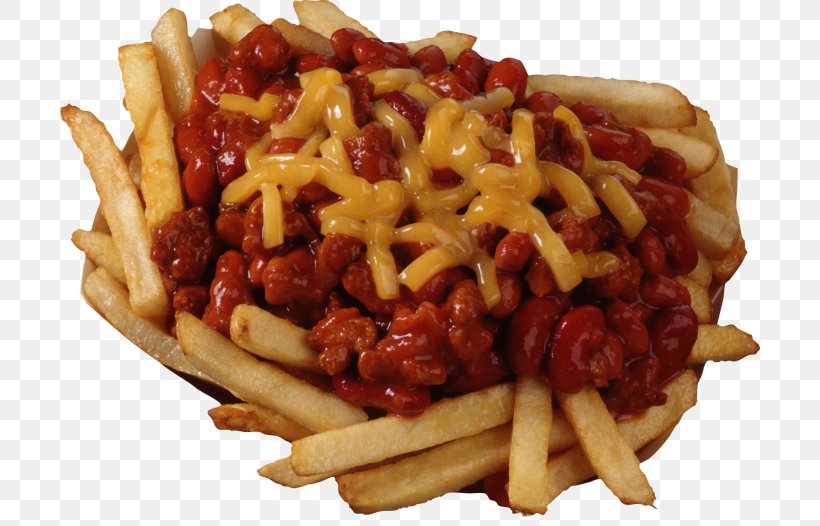 French Fries Chili Con Carne Cheese Fries Hamburger Chili Dog, PNG, 700x526px, French Fries, American Food, Cheese, Cheese Fries, Chili Con Carne Download Free