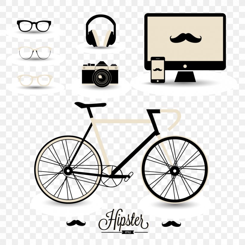 Hipster Euclidean Vector Fashion Illustration, PNG, 1200x1200px, Hipster, Bicycle, Bicycle Accessory, Bicycle Drivetrain Part, Bicycle Frame Download Free