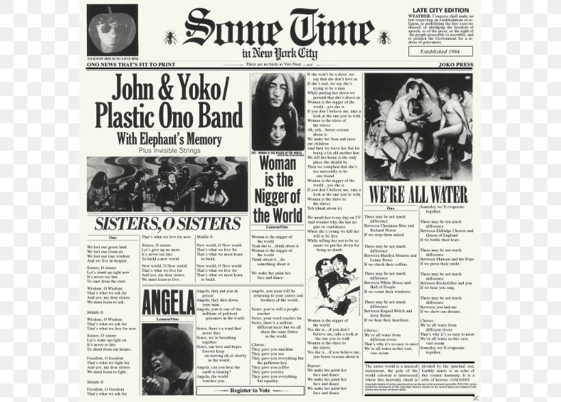 Some Time In New York City Plastic Ono Band Phonograph Record Elephant's Memory, PNG, 786x587px, Plastic Ono Band, Black And White, Brand, John Lennon, John Lennonplastic Ono Band Download Free