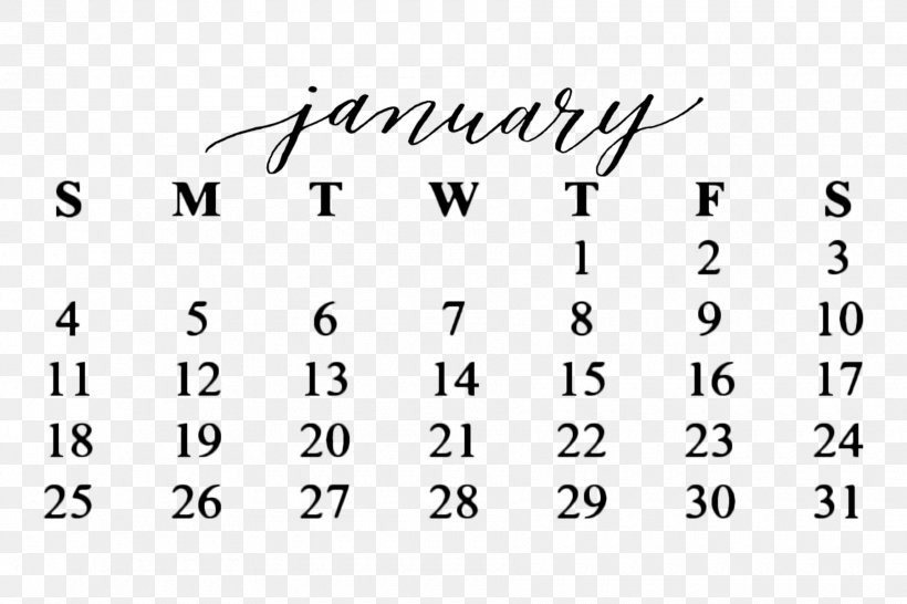 Calendar January Desk Pad Clip Art, PNG, 1800x1200px, Calendar, Area, Black And White, Brand, Calligraphy Download Free