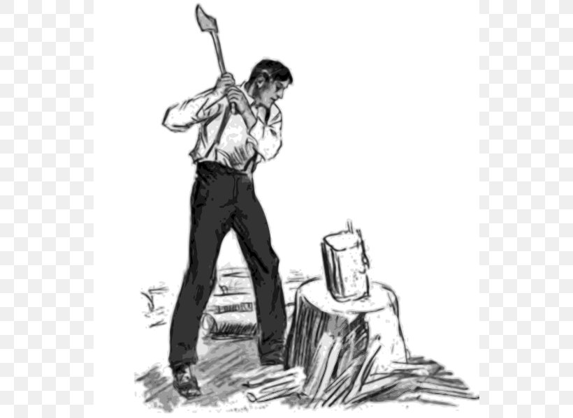 Woodchopping Lumberjack Drawing Clip Art, PNG, 552x599px, Wood, Art, Black And White, Cartoon, Cord Download Free