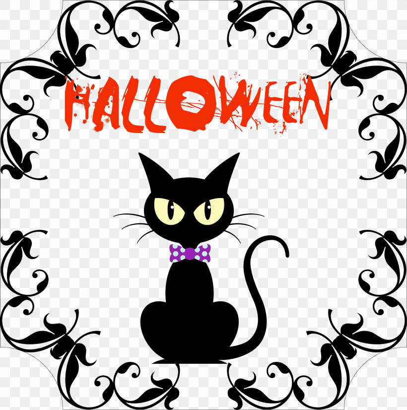 Happy Halloween, PNG, 2976x3000px, Happy Halloween, Black Cat, Cartoon, Cat, Digital Art Download Free