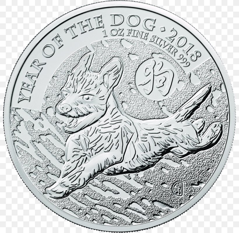 Royal Mint Lunar Series Dog Chinese New Year Bullion Coin, PNG, 800x800px, 2018, Royal Mint, Black And White, Bullion, Bullion Coin Download Free