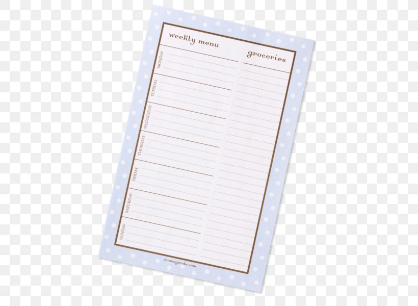Paper Weekly Menu Pad Shopping List Grocery Store Notepad, PNG, 600x600px, Paper, Grocery Store, Material, Menu, Notepad Download Free