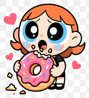 Chibi Powerpuff Girl - Cute Big-eyed Girl With Donut PNG