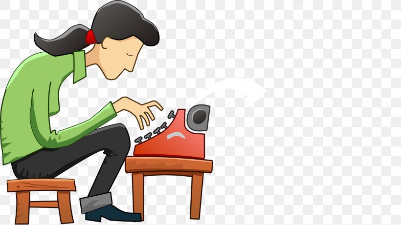 Typewriter Woman Paper Information Clip Art, PNG, 1920x1080px, Typewriter, Business, Cartoon, Chair, Child Download Free