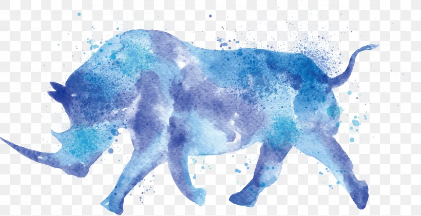 Rhinoceros Watercolor Painting Drawing, PNG, 2293x1178px, Rhinoceros, Animal, Blue, Canidae, Carnivoran Download Free