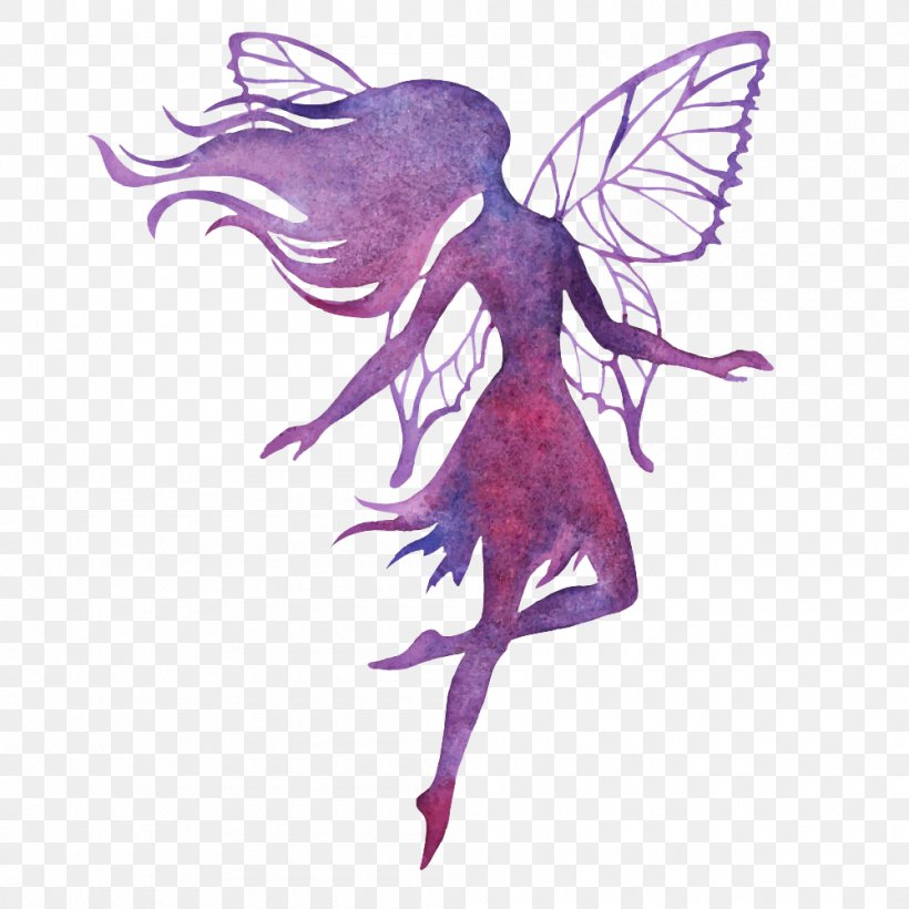 Fairy Watercolor Painting Silhouette Illustration, PNG, 1000x1000px, Fairy, Art, Costume Design, Drawing, Fictional Character Download Free