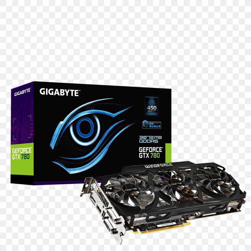 Graphics Cards & Video Adapters Overclock Graphics Card GV-N780OC-3GD GeForce GDDR5 SDRAM Gigabyte Technology, PNG, 1000x1000px, Graphics Cards Video Adapters, Computer, Computer Component, Computer Cooling, Computer System Cooling Parts Download Free