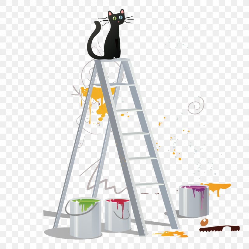 Ladder Cat Laborer, PNG, 1000x1001px, Ladder, Bluecollar Worker, Cat, Construction Worker, Drawing Download Free
