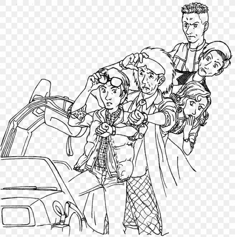 Marty McFly Back To The Future DeLorean Time Machine Coloring Book Drawing, PNG, 889x899px, Marty Mcfly, Arm, Art, Artwork, Back To The Future Download Free