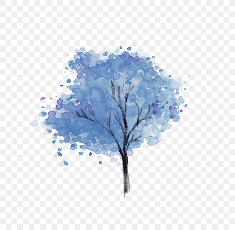 Hand-painted Trees, PNG, 800x800px, Watercolor Painting, Blue, Branch, Coreldraw, Lilac Download Free