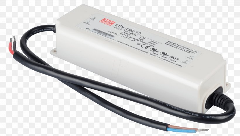 Battery Charger LPV-150-15 MEAN WELL Power Supply Unit AC Adapter Power Converters, PNG, 3000x1705px, Battery Charger, Ac Adapter, Adapter, Computer Hardware, Electronic Device Download Free
